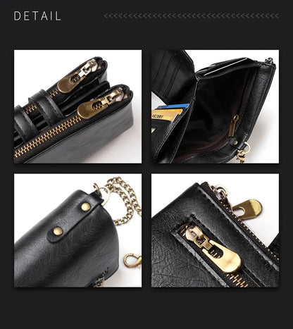 New Men Wallets PU Leather Short Card Holder Chain Luxury Brand Men's Purse High Quality Classic Retro Male Wallet - AMULET RING STORE