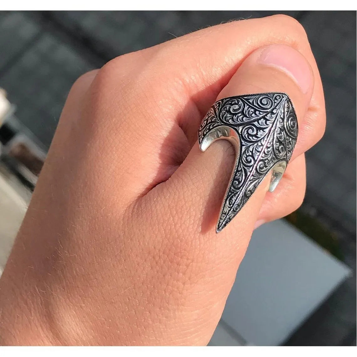 Solid 925 Sterling Silver Turkish Resurrection Ertugrul Ottoman Archer Thumb Men's Ring Jewelry Access For Men