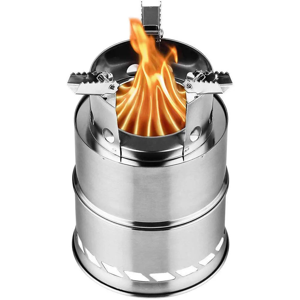 Portable Outdoor Camping Stove Wood Burning Mini Lightweight Stainless Steel Stove Picnic BBQ Cooker Travel Adventure Tools - AMULET RING STORE