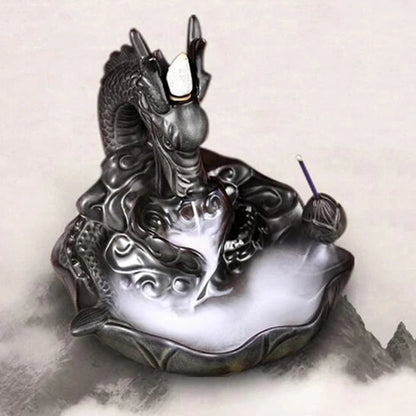 Backflow Incense Burner Incense Holder Auspicous Dragon Waterfall Aroma Furnace China Ceramic Crafts Zen Home Decor - AMULET RING STORE
