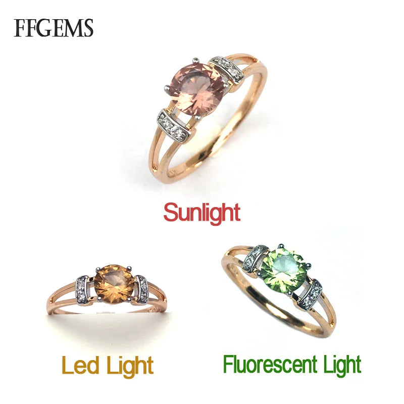 FFGems Elegant Zultanite Rings Diaspore Gemstone Color Change Rose Gold Simple Fine Jewelry For Women Party Gift Box