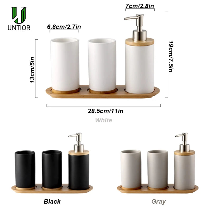 UNTIOR 3PCS Ceramic Bathroom Accessories Set Fashion Soap Dispenser Toothbrush Holder Tumbler Ceramic Household Bathroom Product - AMULET RING STORE