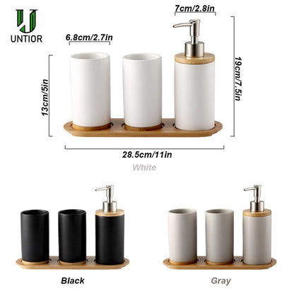 UNTIOR 3PCS Ceramic Bathroom Accessories Set Fashion Soap Dispenser Toothbrush Holder Tumbler Ceramic Household Bathroom Product - AMULET RING STORE
