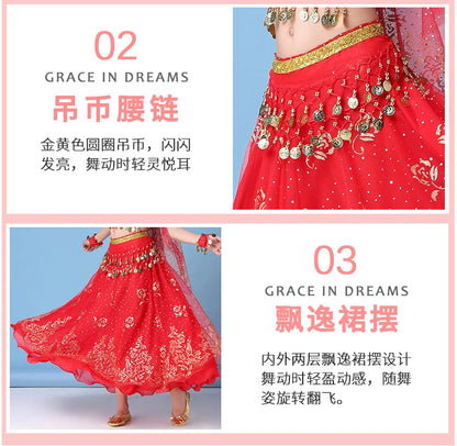 Children Indian Belly Dance Costume Girl Dress Bollywood Belly Dance 4Pcs/Set Performance Kids With Coins Accessories