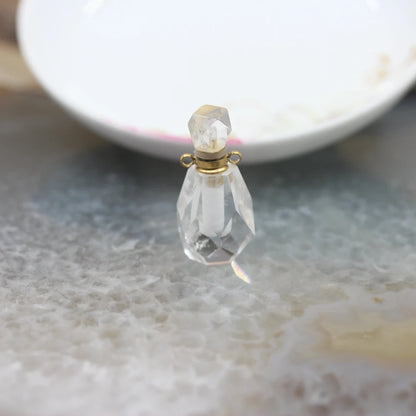 Natural Obsidian Faceted Perfume Bottle Pendants Necklaces,Pink Tourmaline Quartz Essential Oil Diffuser Vial Charms Jewelry - AMULET RING STORE