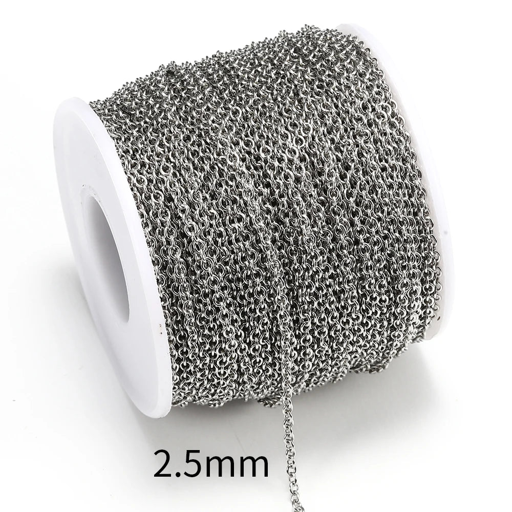 10 m/roll Stainless Steel Cable Chain 1.2 1.5 2.0 2.5 mm O Link Bulk Necklace Chain for DIY Jewelry Making Bracelet Accessories - AMULET RING STORE