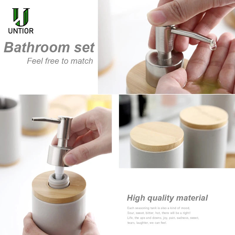 UNTIOR 3PCS Ceramic Bathroom Accessories Set Fashion Soap Dispenser Toothbrush Holder Tumbler Ceramic Household Bathroom Product - AMULET RING STORE