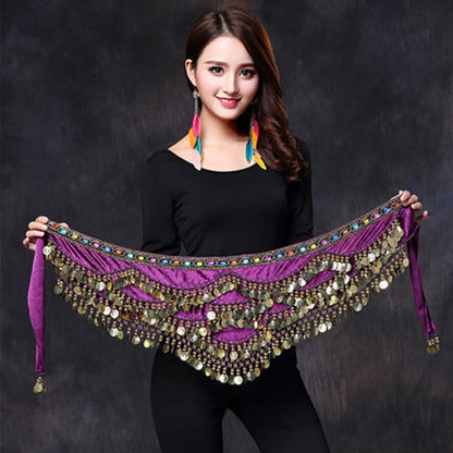 1PC New Style Belly Dance Belt Newest Multi-color Glass Silk Velvet Dancing Belt Scarf Crystal BellyDance Waist Chain Hip Scarf - AMULET RING STORE