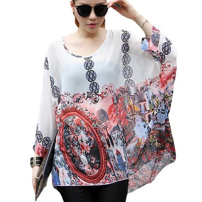 Summer Blouse Shirt 2021 New Fashion Women Casual Chiffon Blouses Tops Plus Size 4XL 5XL 6XL Batwing Sleeve Women's Shirts - AMULET RING STORE