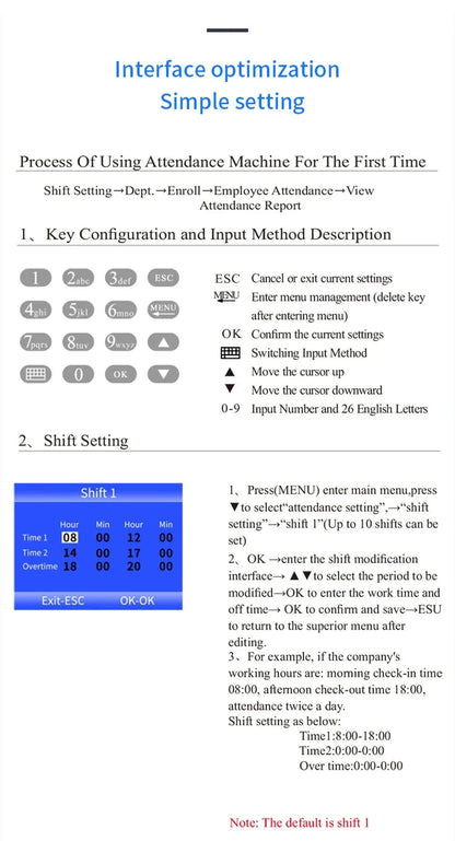 YK&SCAN Biometric Fingerprint Time Attendance Clock Recorder Employee Recognition Device Electronic