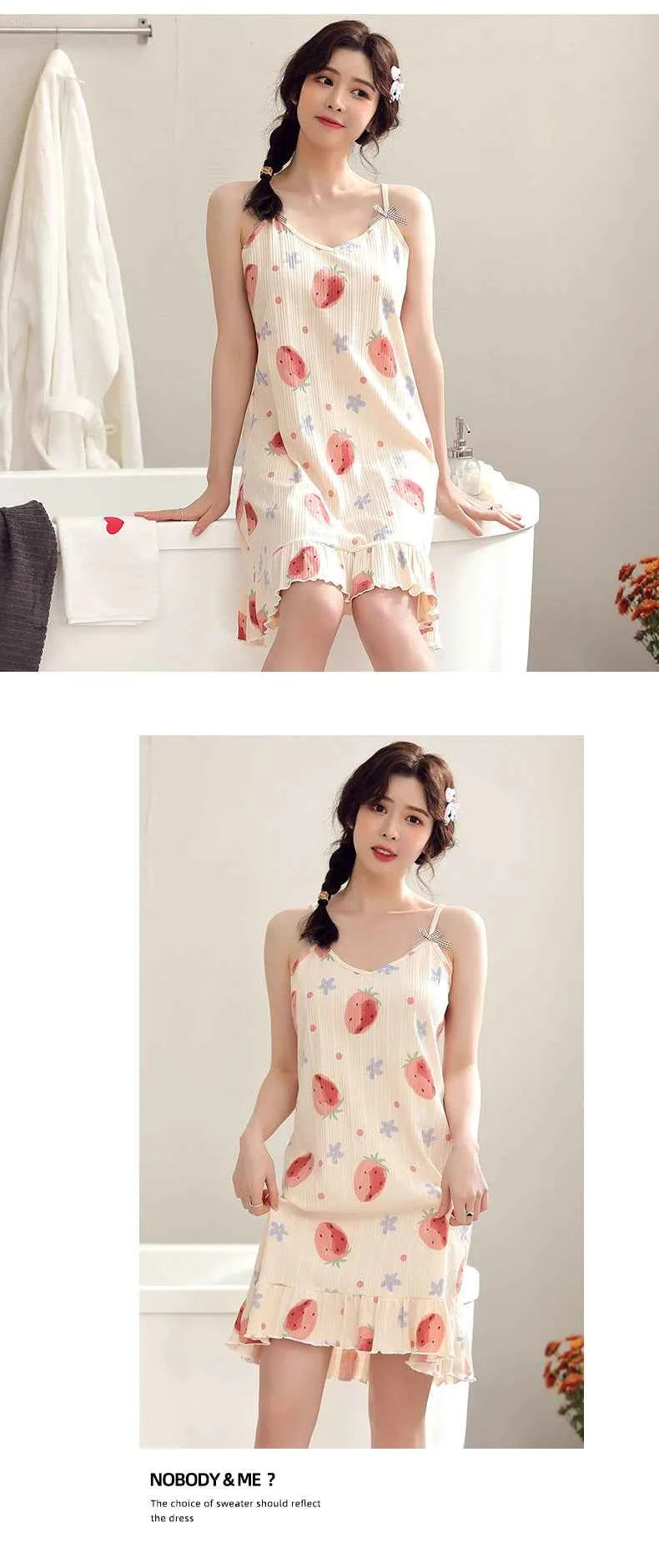 Big Yards 5XL Young Girls Cotton Nightgown Sexy Spaghetti Strap Night Dress Lady V-Neck Nighties Sleeveless Sleepwear Nightwear