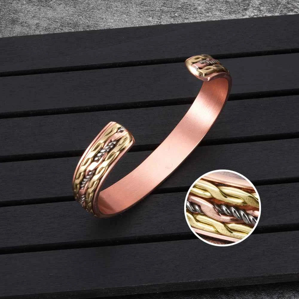 Vinterly Cross Copper Bracelets Gold-color Rose Twisted Magnetic Women Adjustable Open Cuff Bangles Resizable Jewelry Magnets