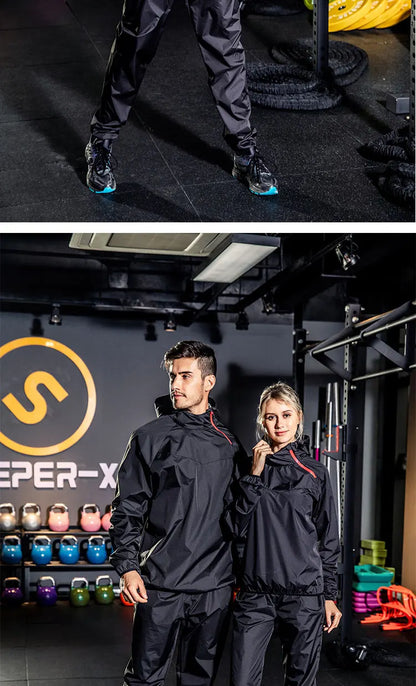 Sauna Suit Women Gym Clothing Set Men Pullover Hoodies Tops Running Fitness Exercise Sportswear Weight Loss Sweating Sports Suit