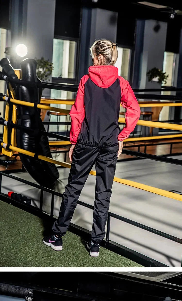 Sauna Suit Women Gym Clothing Set Men Pullover Hoodies Tops Running Fitness Exercise Sportswear Weight Loss Sweating Sports Suit