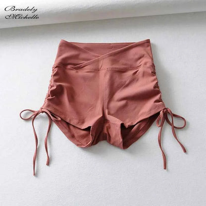 BRADELY MICHELLE Sexy Women High Waist Elastic Pure Color Tihgt Workout Drawstring Push Up Short Leggings Female