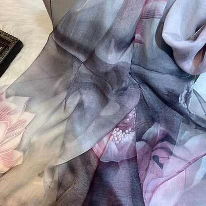 BYSIFA|New Black Pink Peony 100% Silk Shawl Scarf Women Chiffon Long Silk Scarves Cape Summer Foulard Winter Brand Scarves Wraps