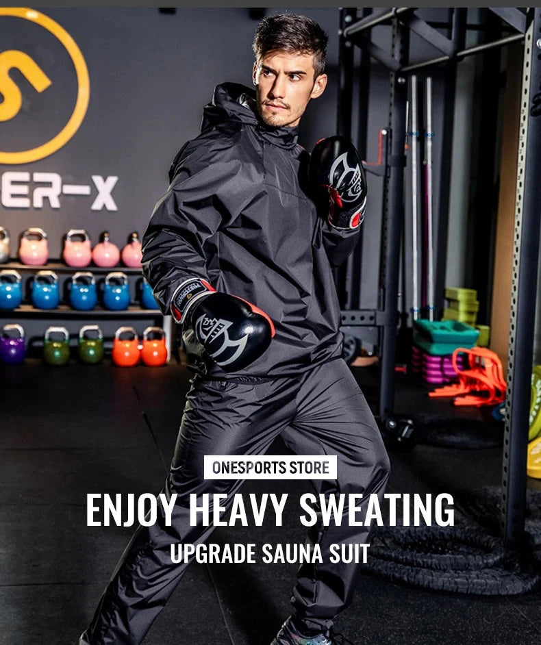 Sauna Suit Women Gym Clothing Set Men Pullover Hoodies Tops Running Fitness Exercise Sportswear Weight Loss Sweating Sports Suit