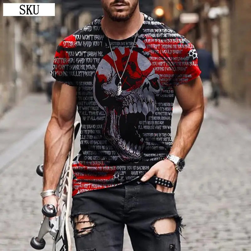 Personality 3D Printing Men's T-Shirt Skull Pattern for Men Demon Streetwear Handsome O-Neck Short Sleeves Casual Tshirt Top Tee - AMULET RING STORE
