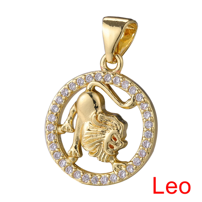 Juya DIY Imitation Pearl Shell 18K Gold Plated 12 Zodiac Charms For Handmade Fashion Birthstone Season Pendants Jewelry Making