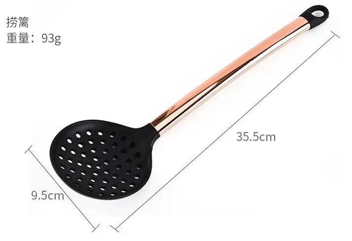 Silicone Kitchenware Large Colander Spatula Soup Spoon Rose Gold Stainless Steel Non-stick Home Kitchen Supplies Cooking Tools