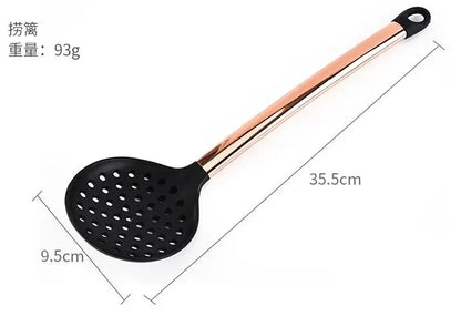 Silicone Kitchenware Large Colander Spatula Soup Spoon Rose Gold Stainless Steel Non-stick Home Kitchen Supplies Cooking Tools
