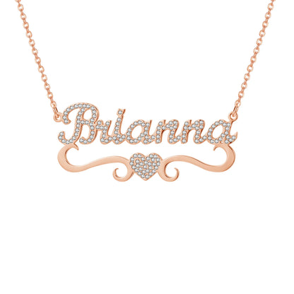 Qitian Personalized Name Necklace With Heart For Women Custom Gold Stainless Steel BlingBling Pendant Custom Iced Out Necklaces