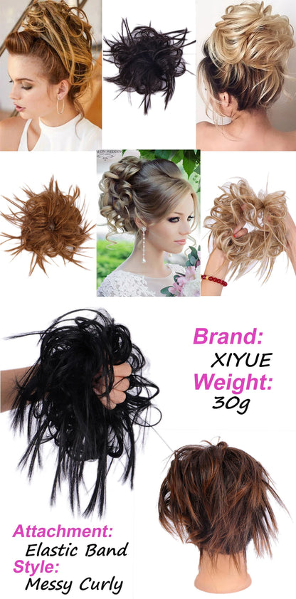 XIYUE Synthetic Messy Hair Bun Tousled Hairpiece Elastic Band Chignon Curly Scrunchie Updo Cover Hair Tail for Women Pink - AMULET RING STORE