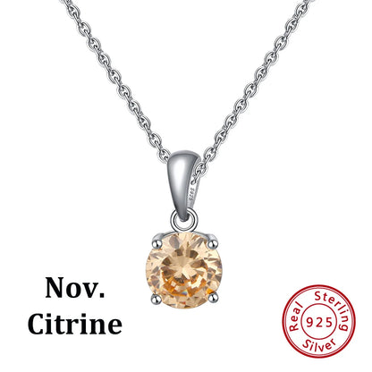 ORSA JEWELS 925 Sterling Silver 12 Color Heart Shaped Birthstone Pendant Necklace Woman Girl's Lucky Birthday Jewelry Gift APN02