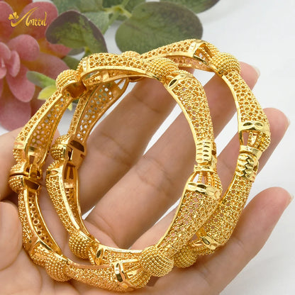 ANIID Women Charm Bracelet Bangle 24K Gold Color Jewelry Dubai Flower Bangle Brand African Designer Ethiopian Hawaiian Jewelry - AMULET RING STORE