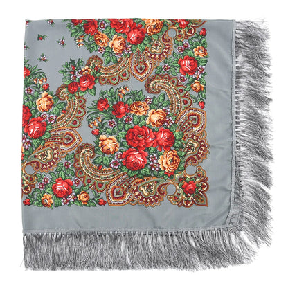 Russian Scarf Head Wrap for Women Luxury Ukrainian Manila Shawls Folk Cotton 160cm National Shawl Floral Print Travel Bandana - AMULET RING STORE