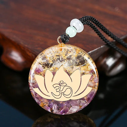 Orgonite Energy Lotus Pendant Necklace Turquoises Reiki Om Yoga Healing EMF Resin Sri Yantra Necklace Jewelry Gifts Dropshipping