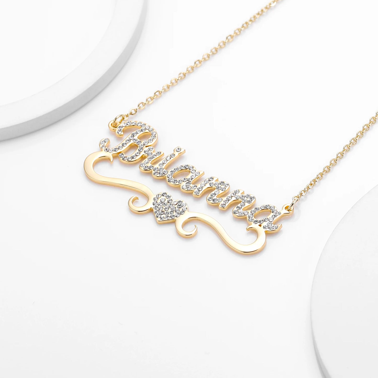 Qitian Personalized Name Necklace With Heart For Women Custom Gold Stainless Steel BlingBling Pendant Custom Iced Out Necklaces