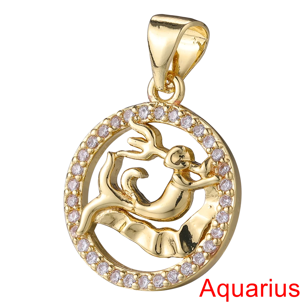 Juya DIY Imitation Pearl Shell 18K Gold Plated 12 Zodiac Charms For Handmade Fashion Birthstone Season Pendants Jewelry Making