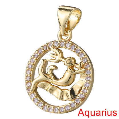 Juya DIY Imitation Pearl Shell 18K Gold Plated 12 Zodiac Charms For Handmade Fashion Birthstone Season Pendants Jewelry Making