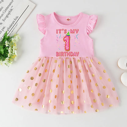 Baby Girl 1-6 Year Dress Cute Donut Number Birthday Outfit Girl Baby Dress Summer Clothes Kids Girl Party Tutu Outfits Dresses