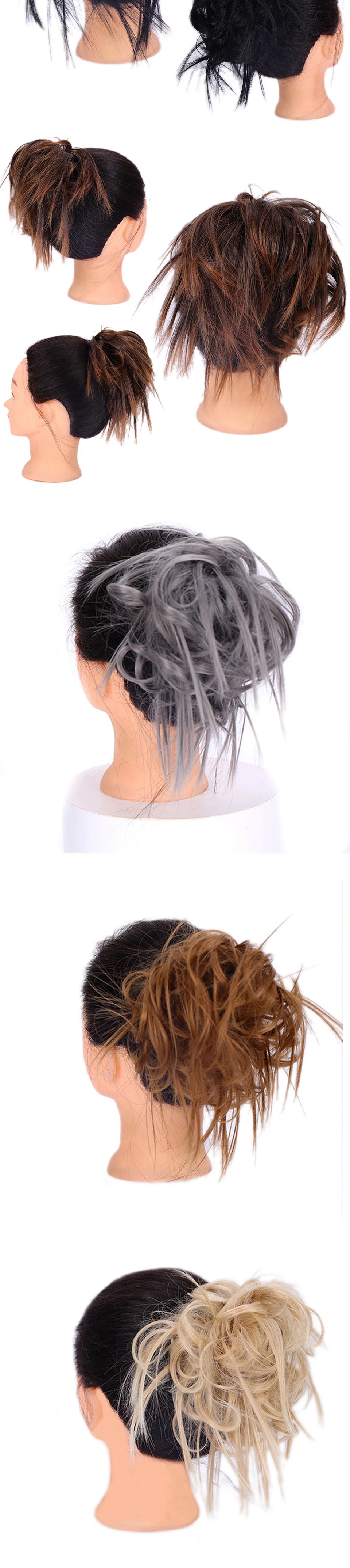 XIYUE Synthetic Messy Hair Bun Tousled Hairpiece Elastic Band Chignon Curly Scrunchie Updo Cover Hair Tail for Women Pink - AMULET RING STORE