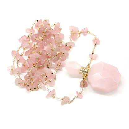 Natural Stone Perfume Bottle Necklace Pink Quartz Pendant Charms For Elegant Women Love Romantic Gift 60 CM - AMULET RING STORE