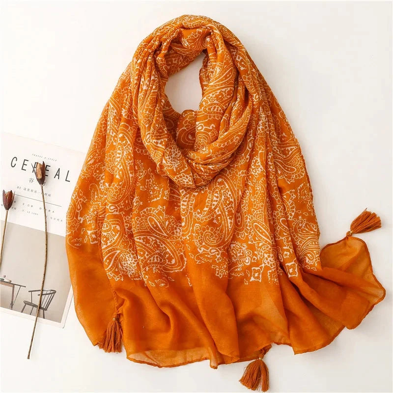 New Women Fashion Orange Cashew Floral Viscose Shawl Scarf From Aztec Ethnic Echarpe Foulard Femme Bufanda Muslim Hijab 180*90Cm - AMULET RING STORE