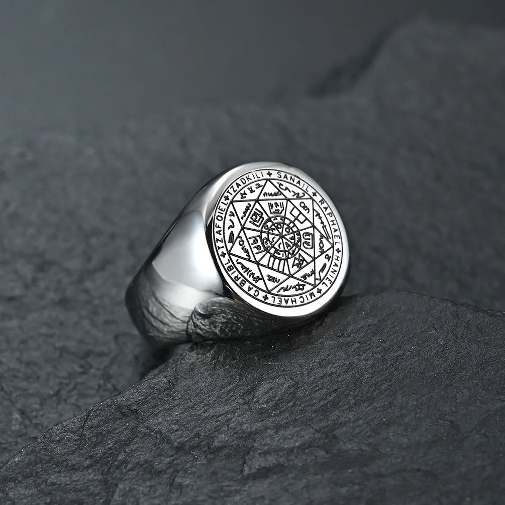 The Key of Solomon Rings Stainless Steel The Seal of the Seven Archangels Ring Amulet