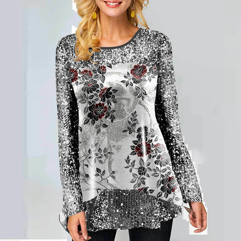 Fashion Print Women T Shirt Autumn Long-sleeved Casual O-neck Ladies Pullover Tops Vintage Floral Printed Female Office Shirts