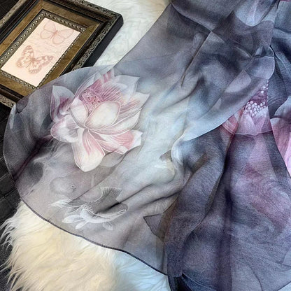 BYSIFA|New Black Pink Peony 100% Silk Shawl Scarf Women Chiffon Long Silk Scarves Cape Summer Foulard Winter Brand Scarves Wraps