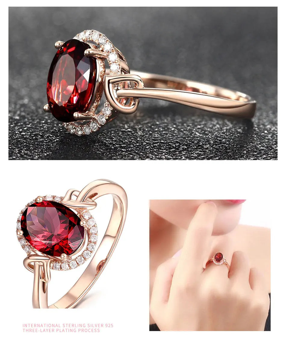ZDADAN 925 Sterling Silver Big Oval Ruby Zircon Ring For Women Temperament Jewelry Accessories Gift