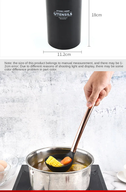Silicone Kitchenware Large Colander Spatula Soup Spoon Rose Gold Stainless Steel Non-stick Home Kitchen Supplies Cooking Tools