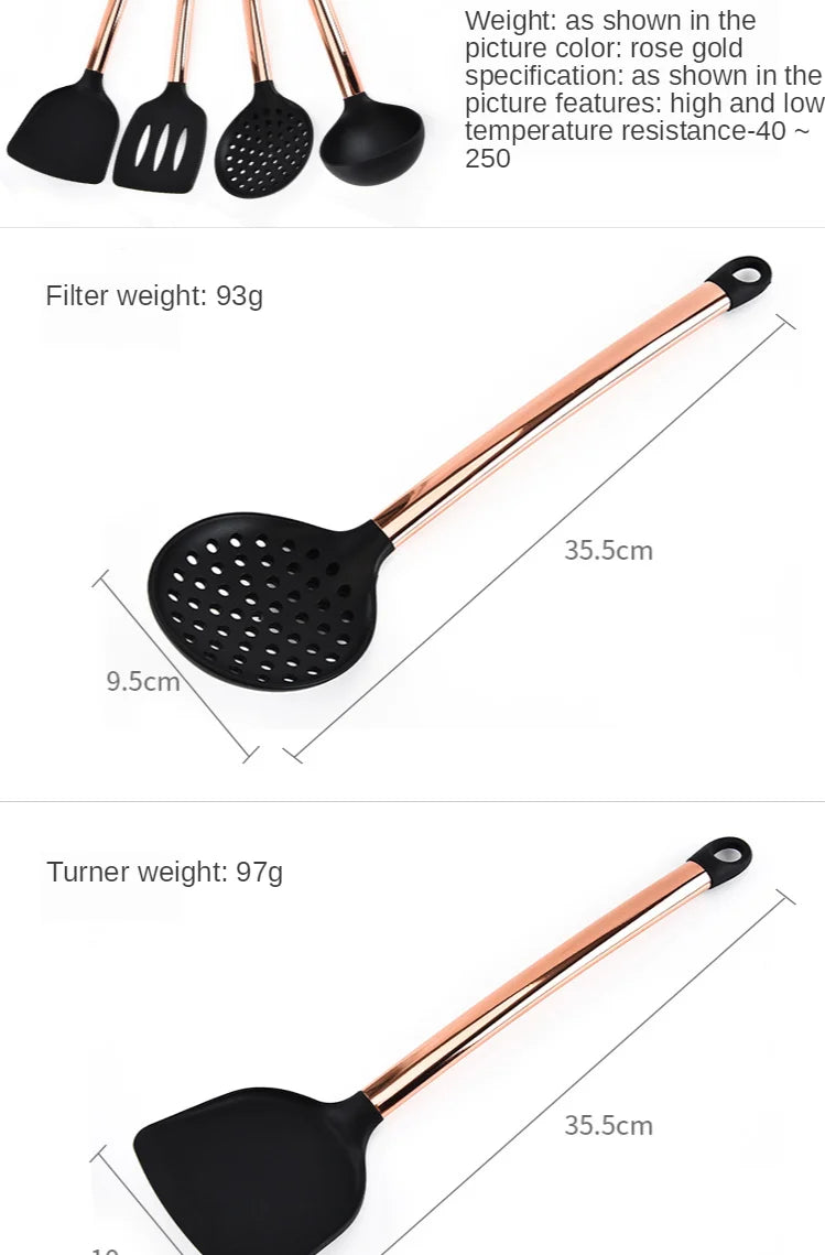 Silicone Kitchenware Large Colander Spatula Soup Spoon Rose Gold Stainless Steel Non-stick Home Kitchen Supplies Cooking Tools