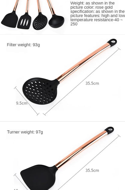 Silicone Kitchenware Large Colander Spatula Soup Spoon Rose Gold Stainless Steel Non-stick Home Kitchen Supplies Cooking Tools