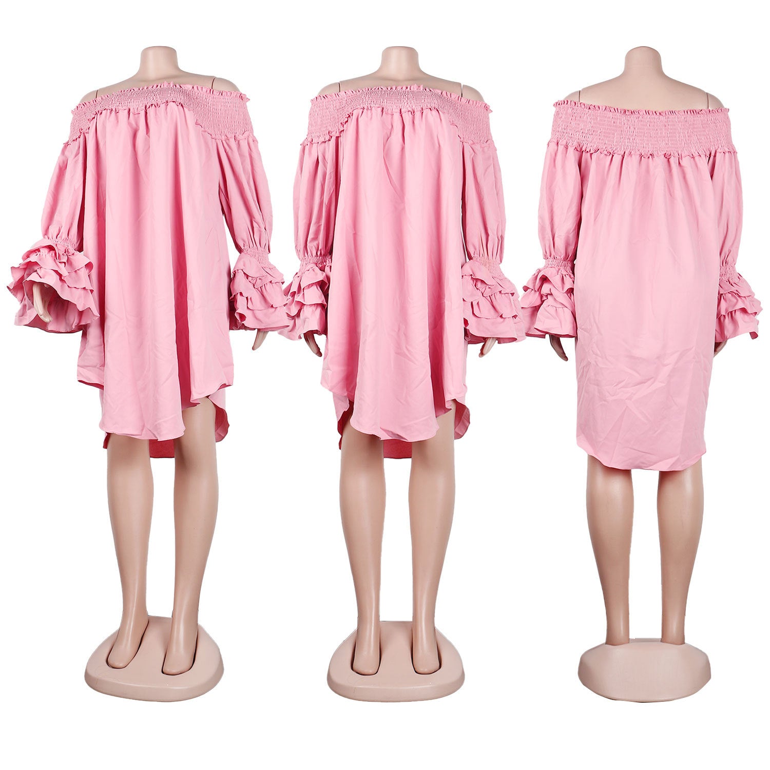 CM.YAYA Chic Women Cascading Ruffles Petal Off Shoulder Long Sleeve Smock Dress 2022 Big Swing Loose Blouse Sundress Vestidos - AMULET RING STORE