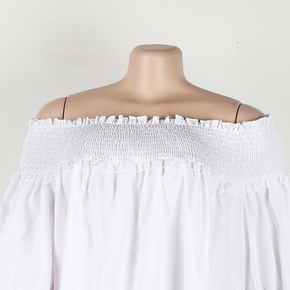 CM.YAYA Chic Women Cascading Ruffles Petal Off Shoulder Long Sleeve Smock Dress 2022 Big Swing Loose Blouse Sundress Vestidos - AMULET RING STORE