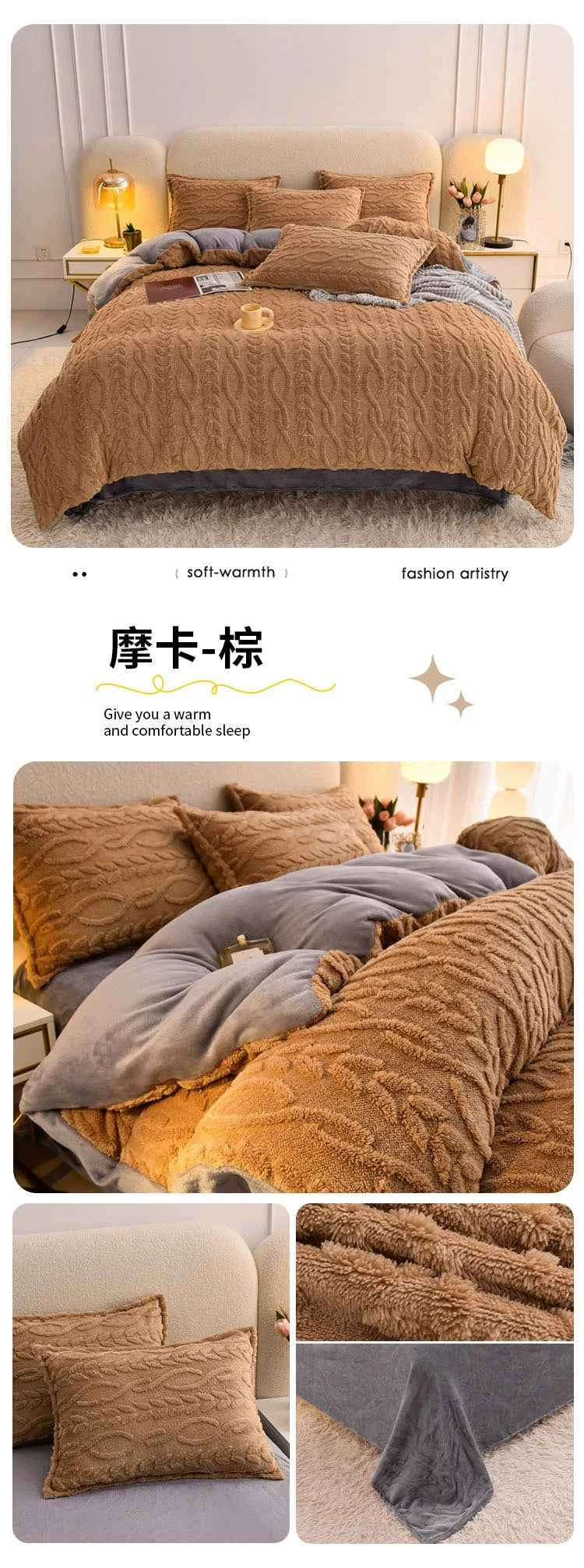 Home Textiles Velvet Flannel Bedding Set Plush Solid Color Duvet Cover Fluffy Reversible Plush Bedding Set Warm for Winter King