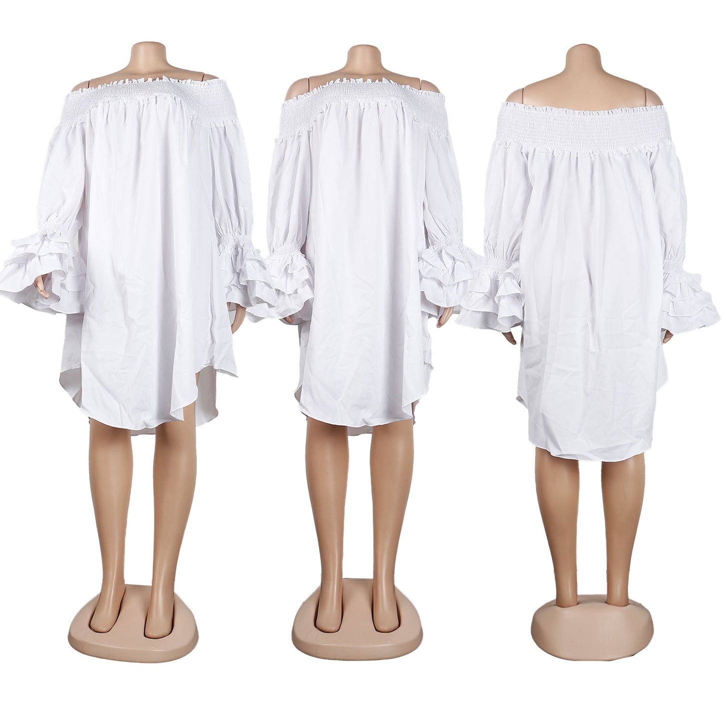 CM.YAYA Chic Women Cascading Ruffles Petal Off Shoulder Long Sleeve Smock Dress 2022 Big Swing Loose Blouse Sundress Vestidos - AMULET RING STORE