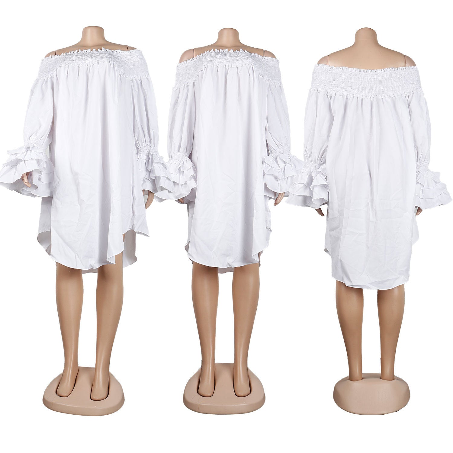 CM.YAYA Chic Women Cascading Ruffles Petal Off Shoulder Long Sleeve Smock Dress 2022 Big Swing Loose Blouse Sundress Vestidos - AMULET RING STORE